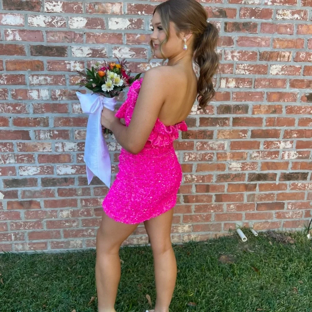 Pink Ruffle Mini Dress - Picture 3 of 4